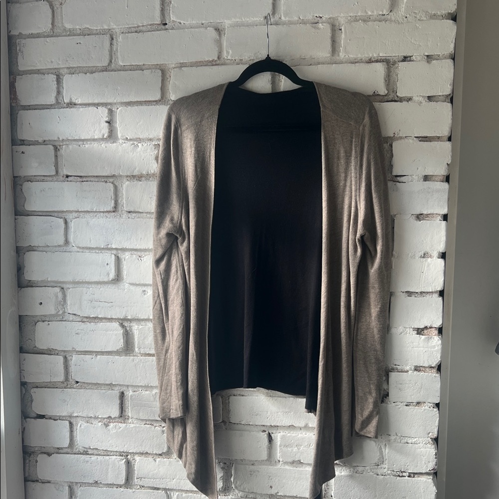 Women's Open-Front Taupe Cardigan contrast knit layering Sweater​